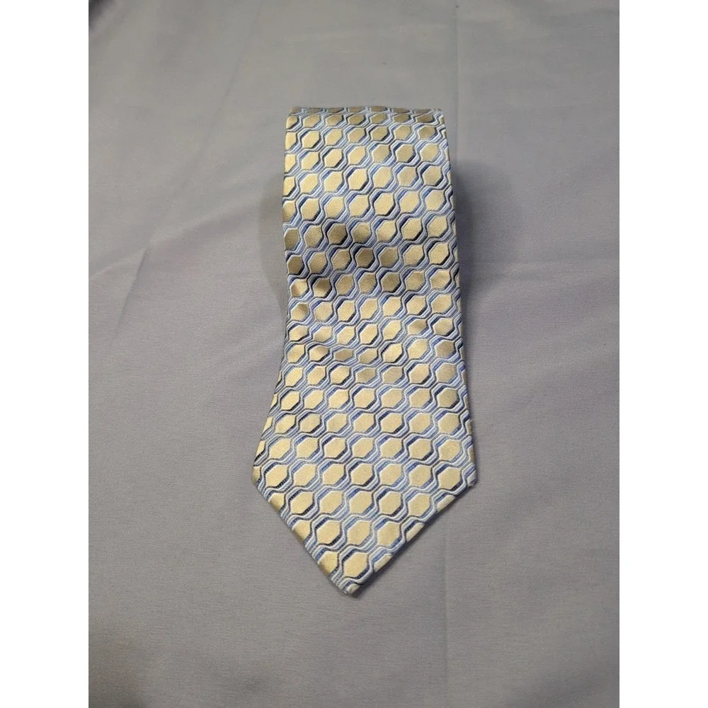 Geoffrey Beene‎ Gold Blue Geometric Silk Tie Classic Mens Necktie Wedding Formal